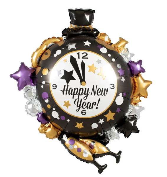 XXL Folienballon - Uhrzeit Silvester, Uhr  - ø 88cm